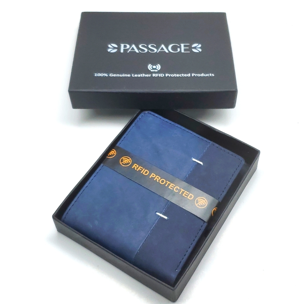 Passage Navy Genuine Leather RFID Wallet NWT